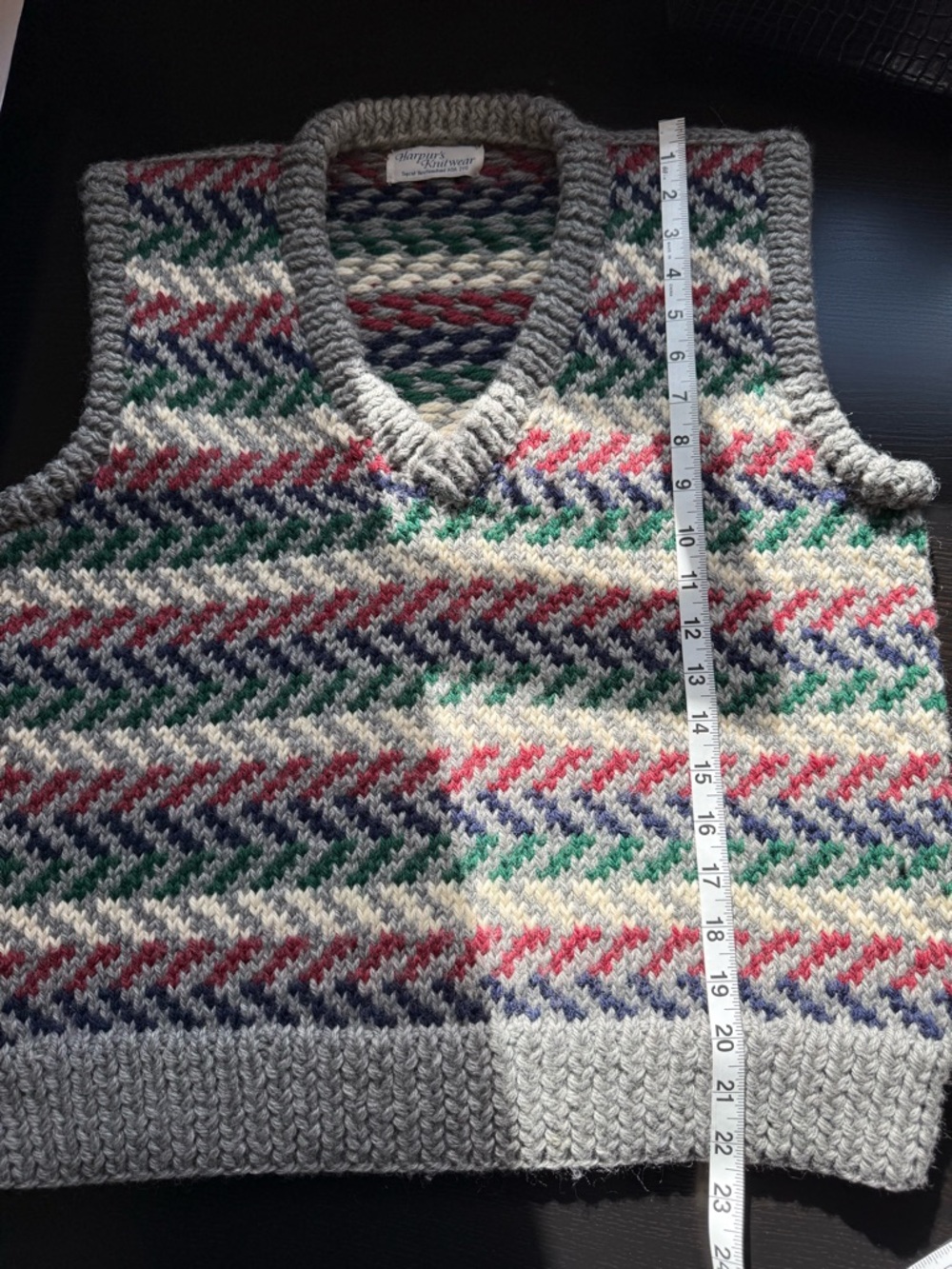 Vintage Harpur’s Knitwear Fair Isle Sweater Vest Chunky Knit Gray S/M - Picture 9 of 11